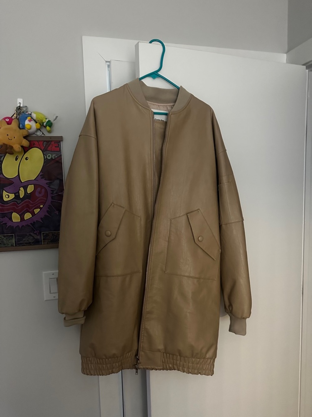 The Frankie Shop Tan Leather Bomber Jacket